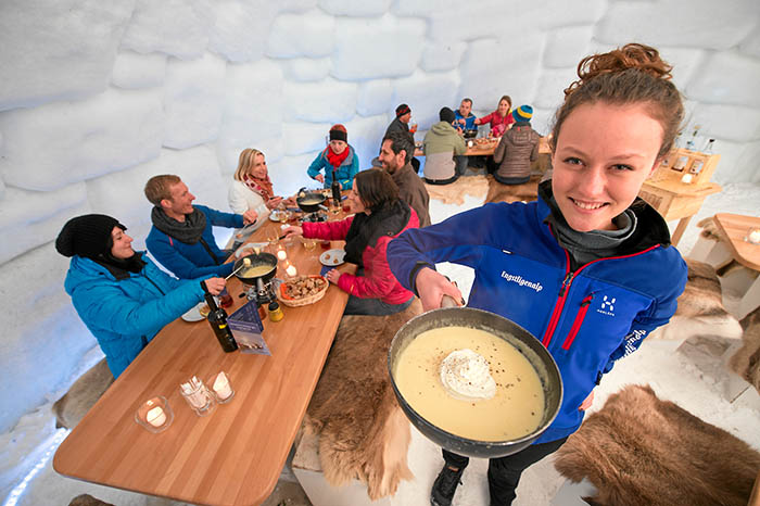 Hotels in Bernese Oberland-Engstligenalp fondue igloo  After a short walk across the snow-covered Engstligenalp plateau above A