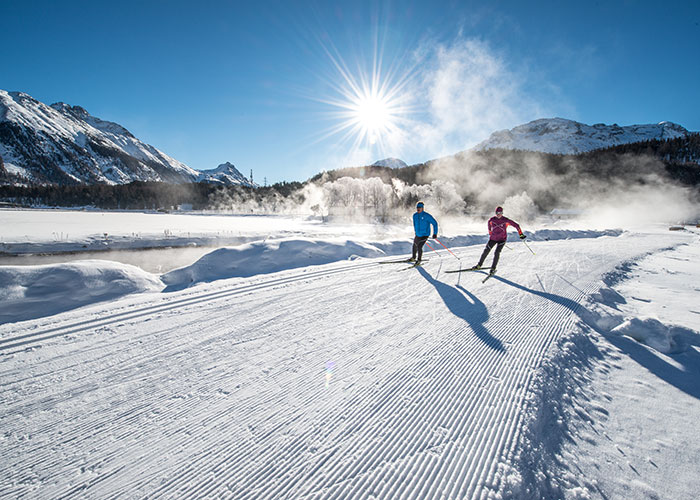 Hotels in Grisons, Save up to 50% online with Hotelcard-Cross-country skiing in Engadin  The Engadin is considered one of the cross-country skiing Meccas of